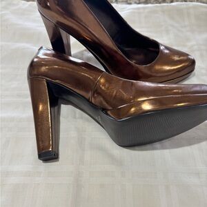 Nine West Metallic Bronze Block Heel Pumps